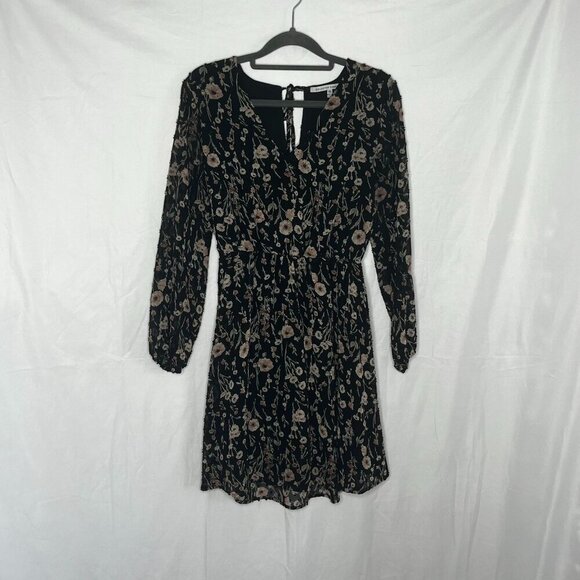 Collective‎ Concepts Black Floral Mini Dress Long Sheer Sleeves Size XS - Picture 2 of 12